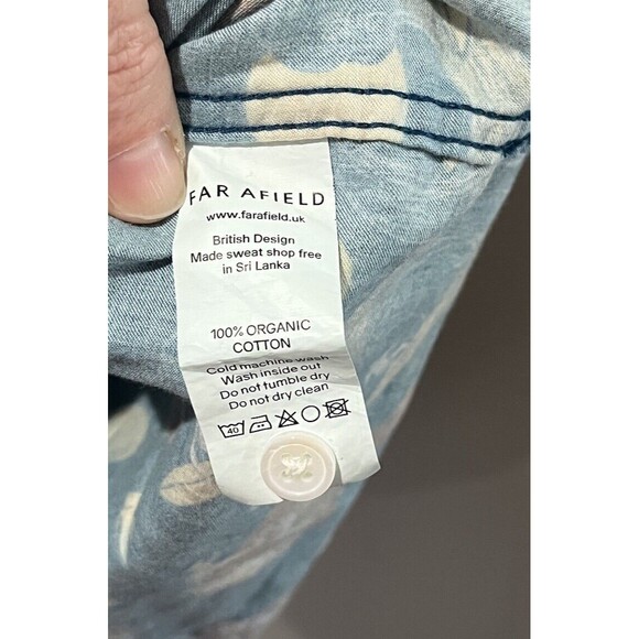 Far Afield Shirt Men’s 2 Medium Hawaiian Floral Hula Surfer Blue Green Aloha - Picture 5 of 8